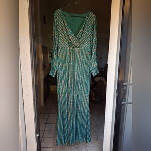 NWT Glamorous Green and Gold Long Sleeve Dress XXL Holiday